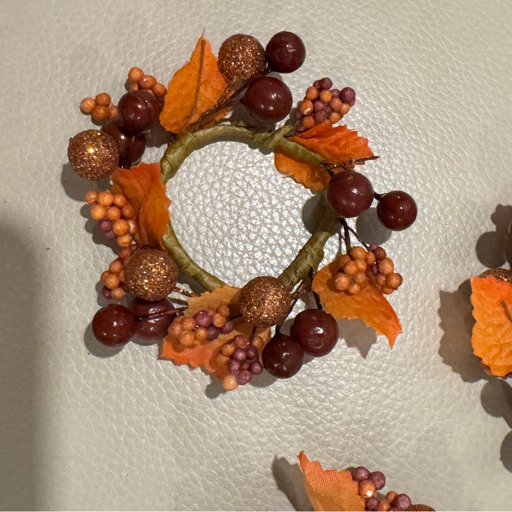 3 Glass Pumpkin Candle Displays by Luminara with Autumn garland and orange bows - Picture 5 of 5